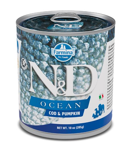 FARMINA N&D OCEAN CANE ADULT MERLUZZO ZUCCA 285GR (lattina)