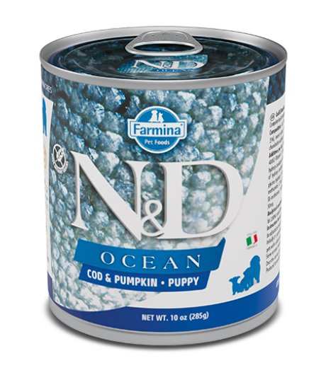 FARMINA N&D OCEAN CANE PUPPY MERLUZZO ZUCCA 285GR (lattina)