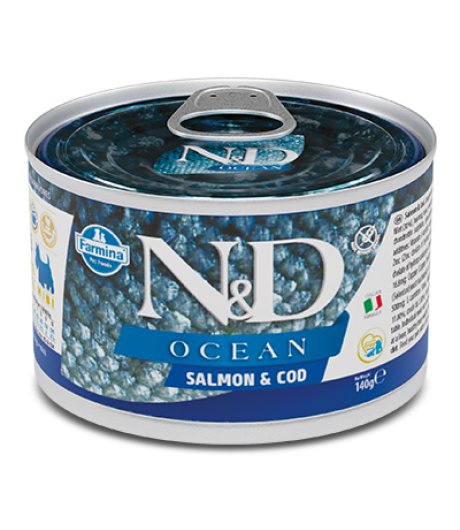 FARMINA N&D OCEAN CANE MINI ADULT SALMONE MERLUZZO 140GR (lattina)