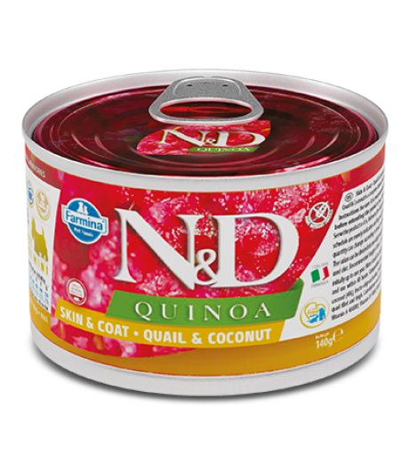 FARMINA N&D QUINOA CANE SKIN & COAT MINI ADULT QUAGLIA COCCO 140GR (lattina)