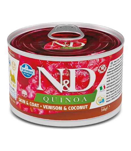 FARMINA N&D QUINOA CANE SKIN & COAT MINI ADULT CERVO COCCO 140GR (lattina)