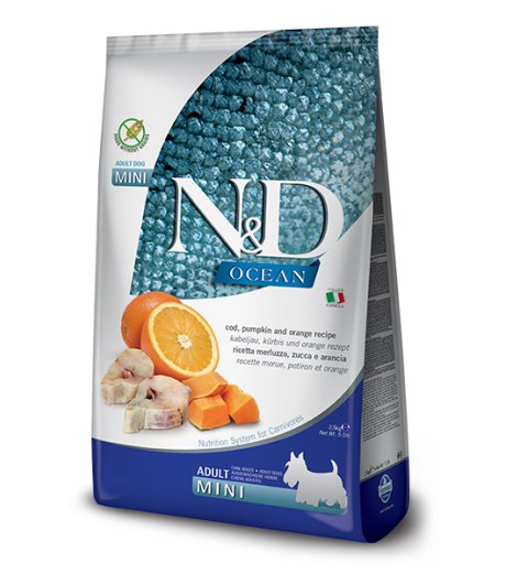 FARMINA N&D OCEAN CANE MINI ADULT MERLUZZO ZUCCA ARANCIA 800GR