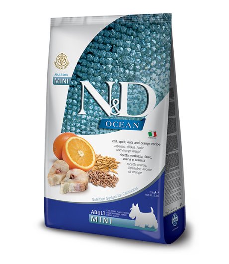 FARMINA N&D OCEAN CANE MINI ADULT MERLUZZO ARANCIA 800GR