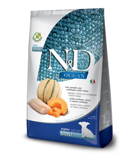 FARMINA N&D OCEAN CANE PUPPY MINI MERLUZZO ZUCCA CANTALUPO MELONE 800GR