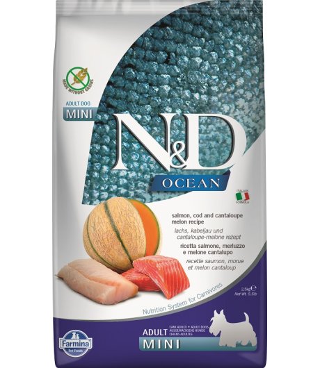 FARMINA N&D OCEAN CANE MINI ADULT SALMONE MERLUZZO MELONE 800GR