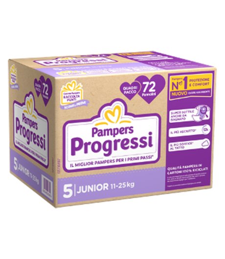 PAMPERS PROGRESSI JUNIOR Taglia 5 Confezione Quadripacco 72 pannolini