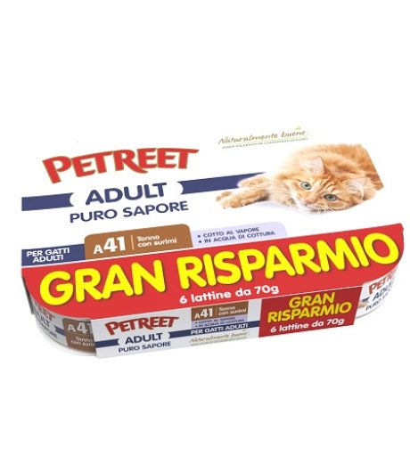 PETREET GATTO ADULT A41 PURO SAPORE TONNO SURIMI 6x70GR (lattina) MULTIPACK