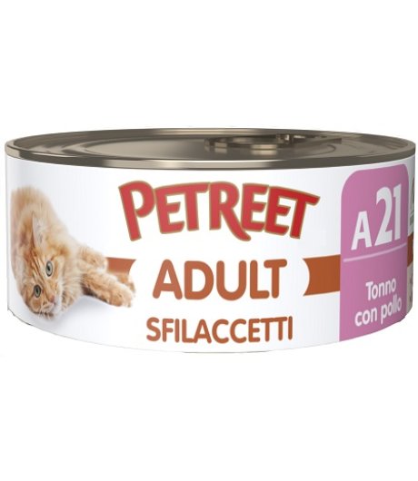 PETREET GATTO ADULT A21 SFILACCETTI POLLO TONNO ROSA 70GR (lattina)