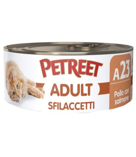 PETREET GATTO ADULT A23 SFILACCETTI POLLO SALMONE 70GR (lattina)
