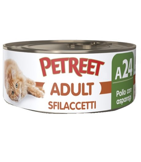 PETREET GATTO ADULT A24 SFILACCETTI POLLO ASPARAGI 70GR (lattina)