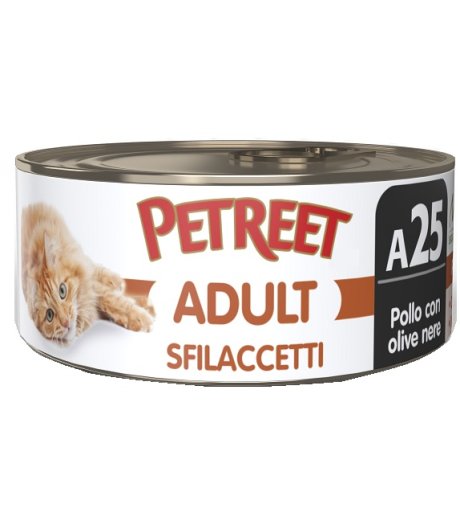 PETREET GATTO ADULT A25 SFILACCETTI POLLO OLIVE NERE 70GR (lattina)