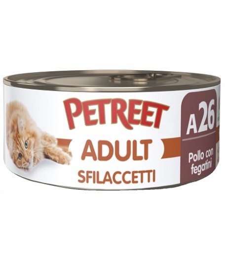 PETREET GATTO ADULT A26 SFILACCETTI POLLO FEGATINI 70GR (lattina)