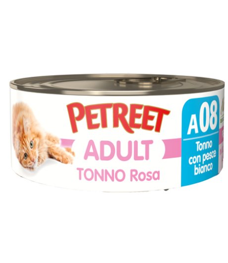 PETREET GATTO ADULT A08 TONNO ROSA PESCE BIANCO 70GR (lattina)