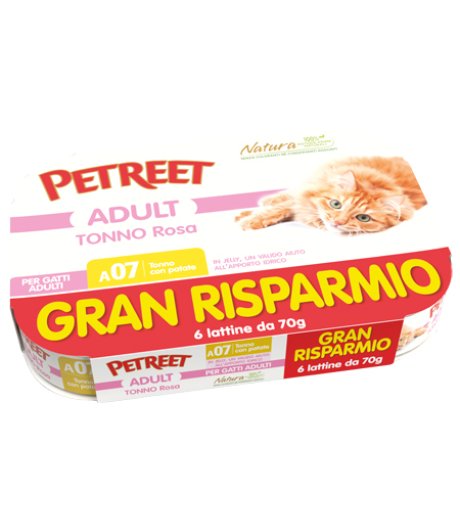 PETREET GATTO ADULT A07 TONNO ROSA PATATE 6x70GR (lattina) MULTIPACK