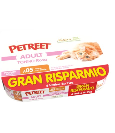 PETREET GATTO ADULT A05 TONNO ROSA CAROTE 6x70GR (lattina) MULTIPACK