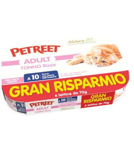 PETREET GATTO A10 TONNO ROSA PESCE DELL'OCEANO 6x70GR (lattina) MULTIPACK