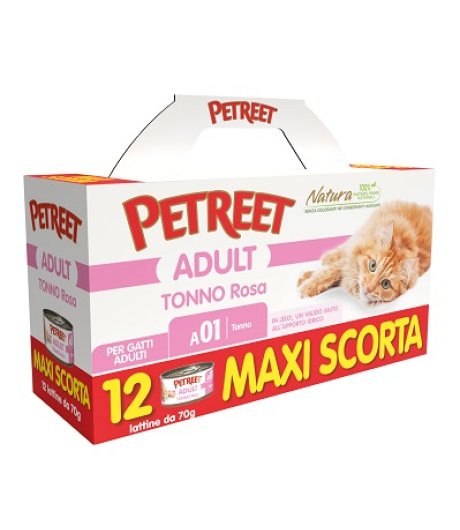 PETREET GATTO NATURA TR01 TONNO ROSA 12x70GR (lattina) MULTIPACK