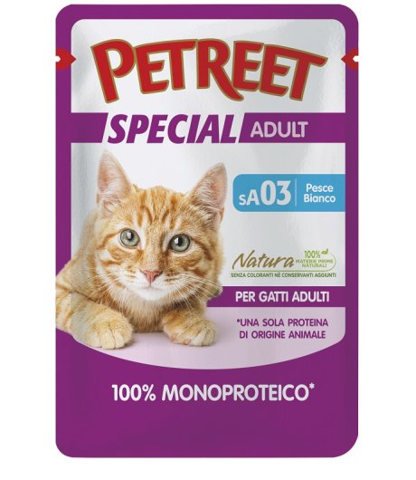 PETREET GATTO SPECIAL ADULT SA03 MONOPROTEICO PESCE BIANCO 70GR (bustina)