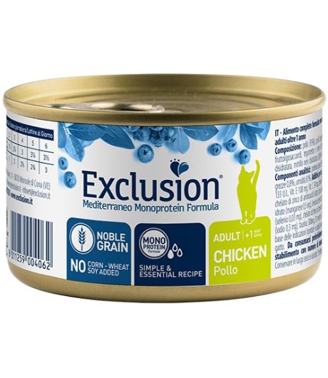 EXCLUSION GATTO MEDITERRANEO MONOPROTEICO NOBLE GRAIN ADULT POLLO 85GR (lattina)