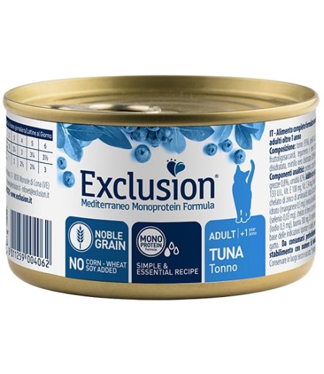 EXCLUSION GATTO MEDITERRANEO MONOPROTEICO NOBLE GRAIN ADULT TONNO 85GR (lattina)