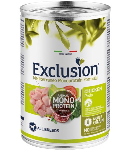EXCLUSION CANE MEDITERRANEO MONOPROTEICO NOBLE GRAIN ALL BREEDS ADULT POLLO 400GR (lattina)