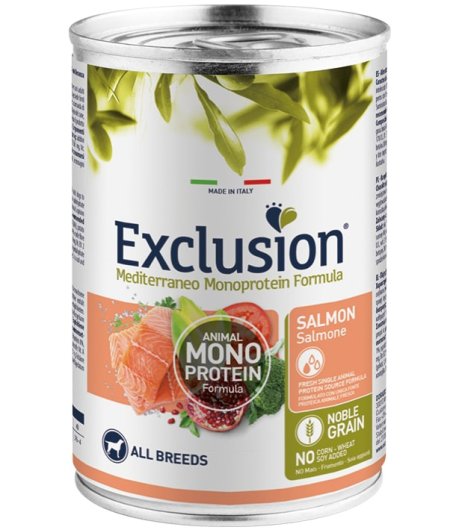 EXCLUSION CANE MEDITERRANEO MONOPROTEICO NOBLE GRAIN ALL BREEDS ADULT SALMONE 400GR (lattina)