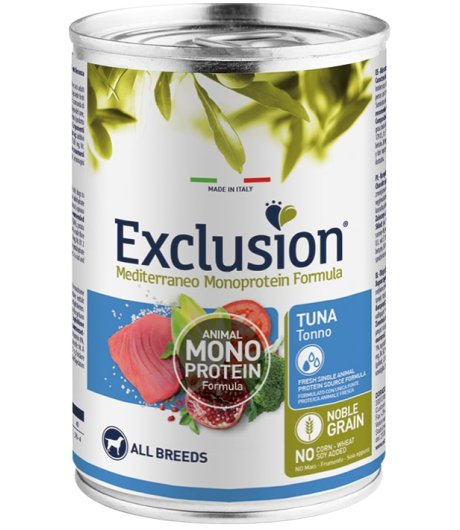 EXCLUSION CANE MEDITERRANEO MONOPROTEICO NOBLE GRAIN ALL BREEDS ADULT TONNO 400GR (lattina)