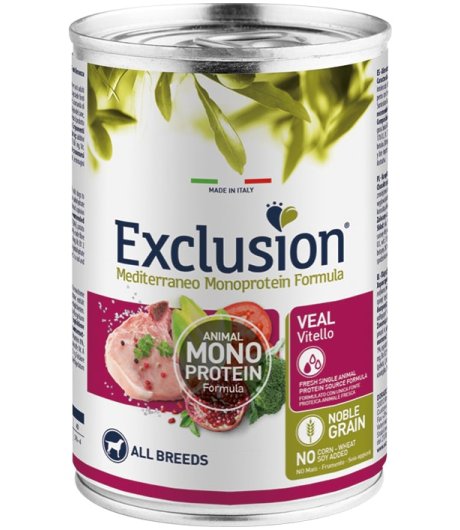 EXCLUSION CANE MEDITERRANEO MONOPROTEICO NOBLE GRAIN ALL BREEDS ADULT VITELLO 400GR (lattina)