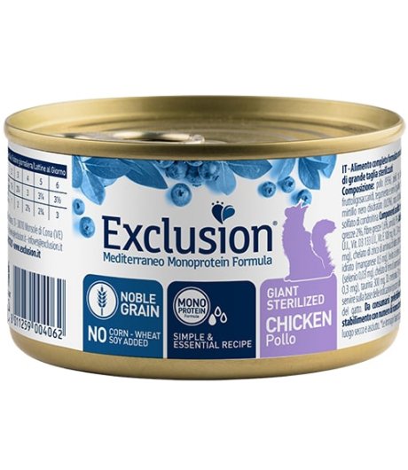EXCLUSION GATTO MEDITERRANEO MONOPROTEICO NOBLE GRAIN GIANT STERILIZED POLLO 85GR (lattina)