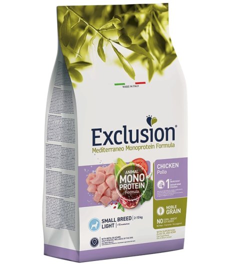 EXCLUSION CANE MEDITERRANEO MONOPROTEICO NOBLE GRAIN SMALL BREED LIGHT ADULT POLLO 500GR