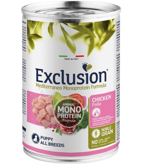EXCLUSION CANE MEDITERRANEO MONOPROTEICO NOBLE GRAIN ALL BREEDS PUPPY POLLO 400GR (lattina)