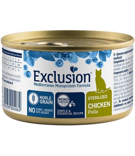 EXCLUSION GATTO MEDITERRANEO MONOPROTEICO NOBLE GRAIN STERILIZED POLLO 85GR (lattina)