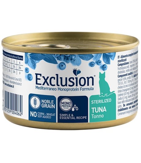 EXCLUSION GATTO MEDITERRANEO MONOPROTEICO NOBLE GRAIN STERILIZED TONNO 85GR (lattina)