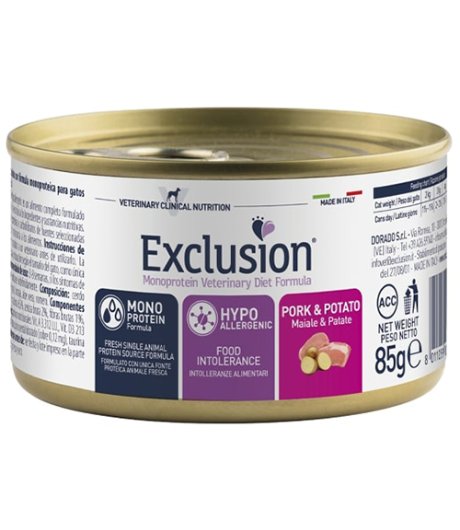 EXCLUSION GATTO DIET HYPOALLERGENIC ADULT MAIALE PATATE 85GR (lattina)