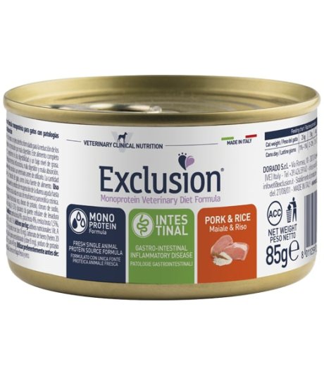 EXCLUSION GATTO DIET INTESTINAL ADULT MAIALE RISO 85GR (lattina)
