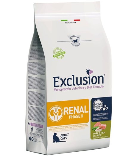 EXCLUSION GATTO DIET RENAL PHASE 2 MONOPROTEICO ADULT MAIALE PISELLI RISO 300GR EXCLUSION GATTO DIET RENAL PHASE 2 MONOPROTEICO ADULT MAIALE PISELLI RISO 300GR
