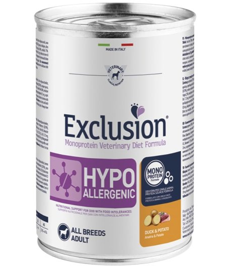 EXCLUSION CANE DIET HYPOALLERGENIC ALL BREEDS ADULT ANATRA PATATE 400GR (lattina)
