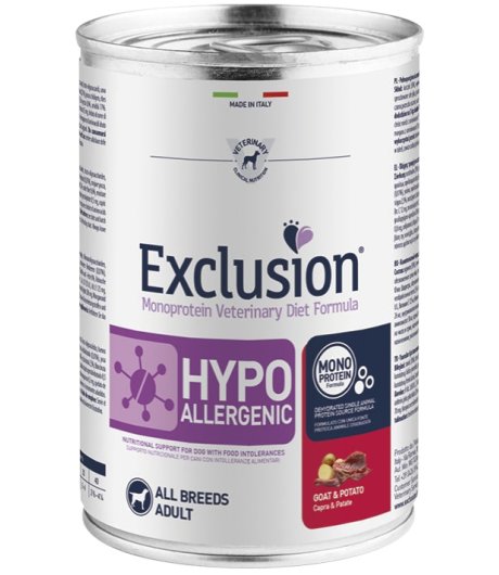 EXCLUSION CANE DIET HYPOALLERGENIC ALL BREEDS ADULT CAPRA PATATE 400GR (lattina)