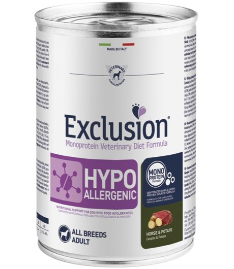 EXCLUSION CANE DIET HYPOALLERGENIC ALL BREEDS ADULT CAVALLO PATATE 400GR (lattina) EXCLUSION CANE DIET HYPOALLERGENIC ALL BREEDS ADULT CAVALLO PATATE 400GR (lattina)