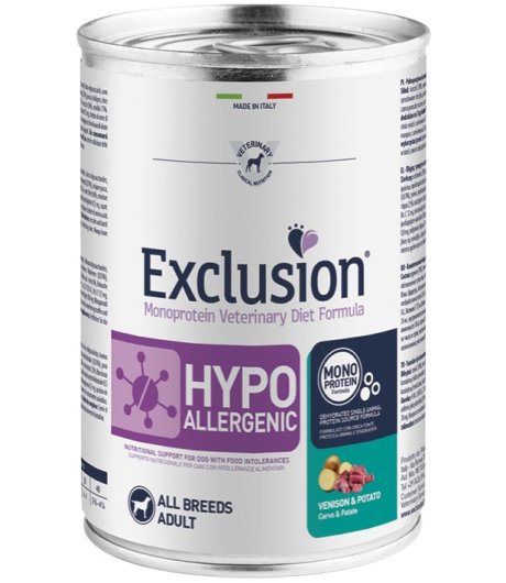EXCLUSION CANE DIET HYPOALLERGENIC ALL BREEDS ADULT CERVO PATATE 400GR (lattina)