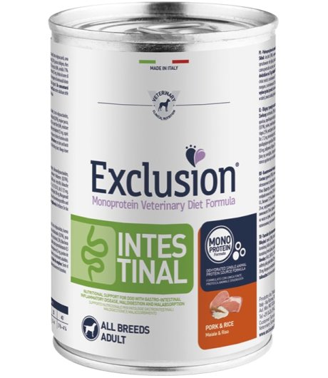 EXCLUSION CANE DIET INTESTINAL ALL BREEDS ADULT MAIALE RISO 400GR (lattina)
