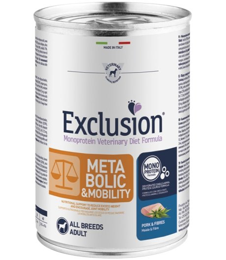 EXCLUSION CANE DIET METABOLIC MOBILITY ALL BREEDS ADULT MAIALE FIBRE 400GR (lattina)