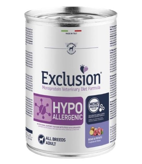 EXCLUSION CANE DIET HYPOALLERGENIC ALL BREEDS ADULT CINGHIALE PATATE 200GR (lattina)