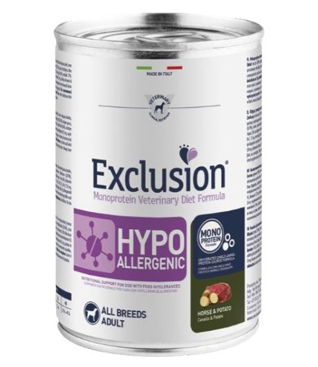 EXCLUSION CANE DIET HYPOALLERGENIC ALL BREEDS ADULT CAVALLO PATATE 200GR (lattina)