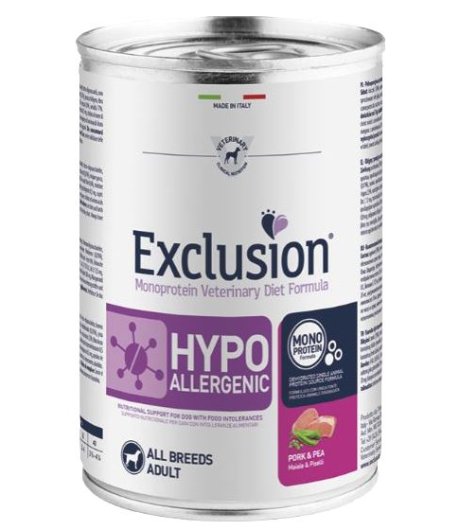 EXCLUSION CANE DIET HYPOALLERGENIC ALL BREEDS ADULT MAIALE PISELLI 200GR (lattina)