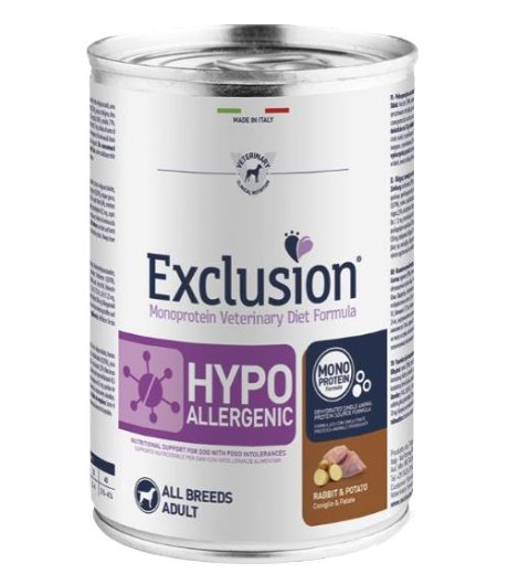 EXCLUSION CANE DIET HYPOALLERGENIC ALL BREEDS ADULT CONIGLIO PATATE 200GR (lattina)