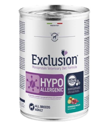EXCLUSION CANE DIET HYPOALLERGENIC ALL BREEDS ADULT CERVO PATATE 200GR (lattina)