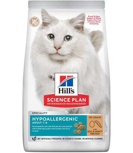 HILL'S GATTO SCIENCE HYPOALLERGENIC NO GRAIN ADULT UOVA E PROTEINE INSETTI 1,5KG