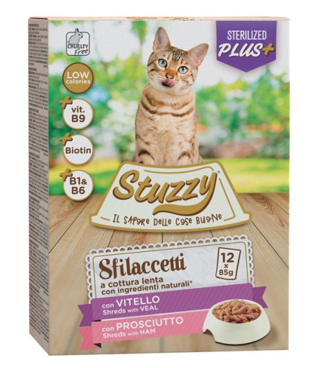 STUZZY GATTO SFILACCETTI STERILIZED VITELLO/PROSCIUTTO 12x85GR (bustina) MULTIPACK