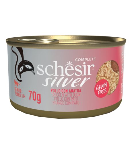 SCHESIR GATTO SILVER GRAIN FREE SENIOR POLLO ANATRA 70GR (lattina)